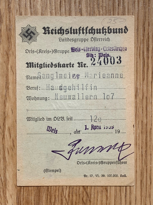 Reichsluftschutzbund ID card