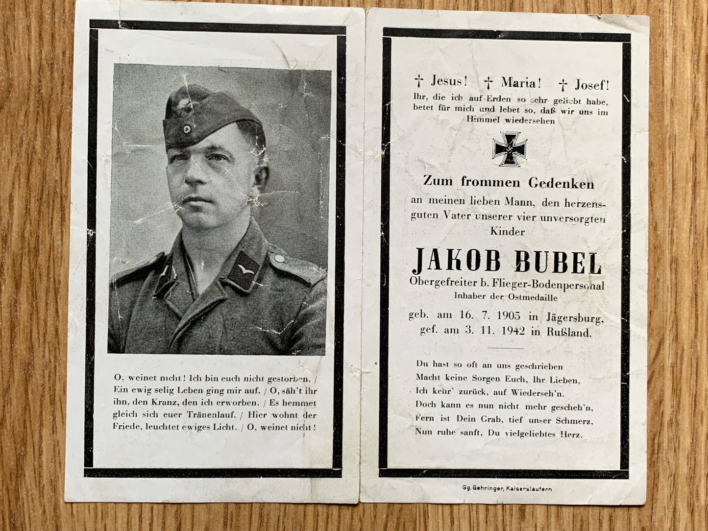 WW2 German Death Card - Luftwaffe ground crew member